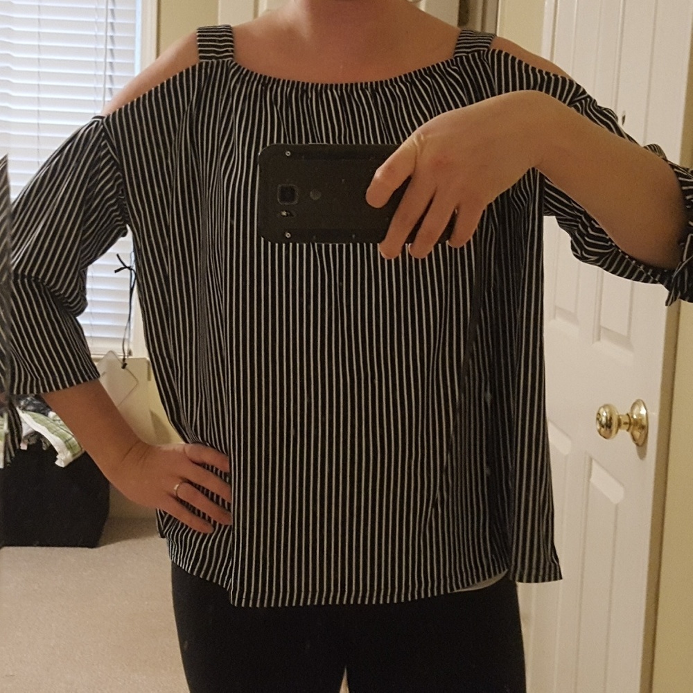 Off the shoulder striped shirt